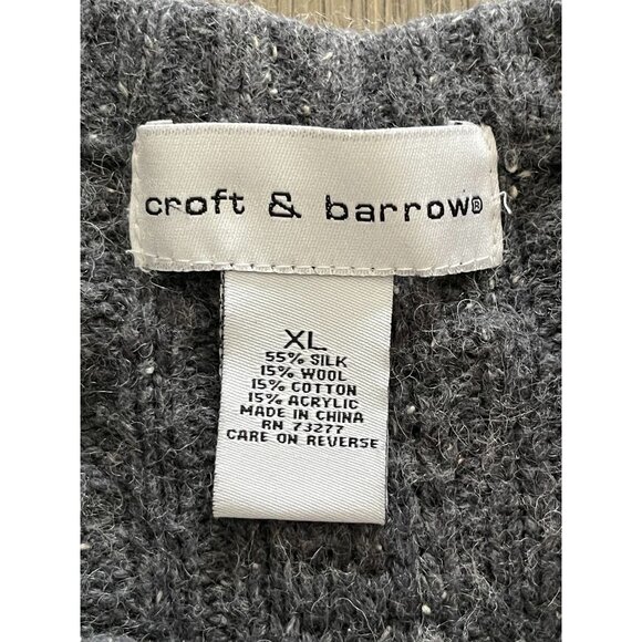 EUC Vintage Croft & Barrow Gray Cable Knit Cardigan Sweater XL Wool Silk Blend - Picture 4 of 5